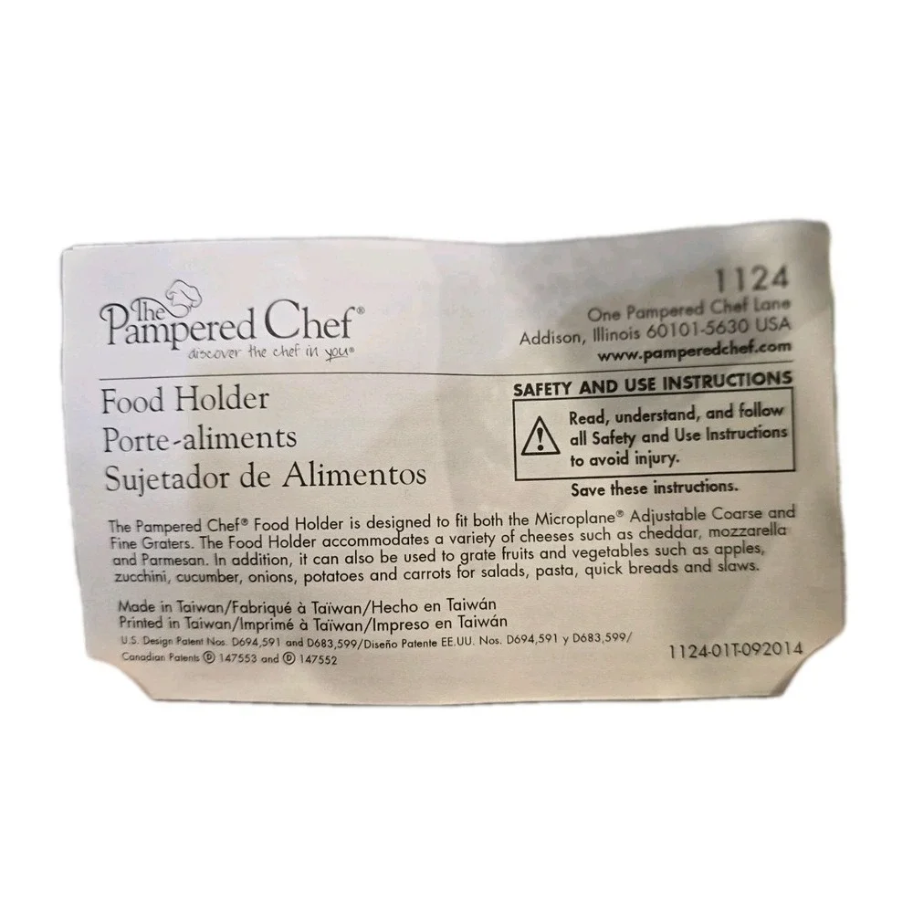NEW!  Pampered‎ Chef #1124 Food Holder For Microplane Shredder Grater